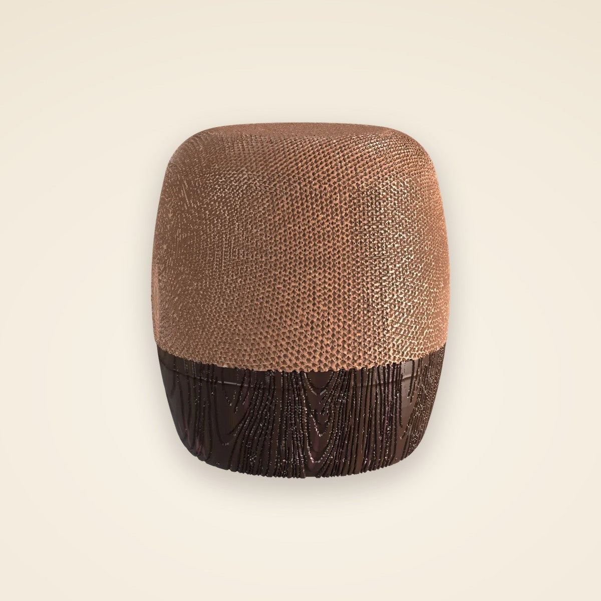ambielo — a rounded barrel of woven copper on a walnut base